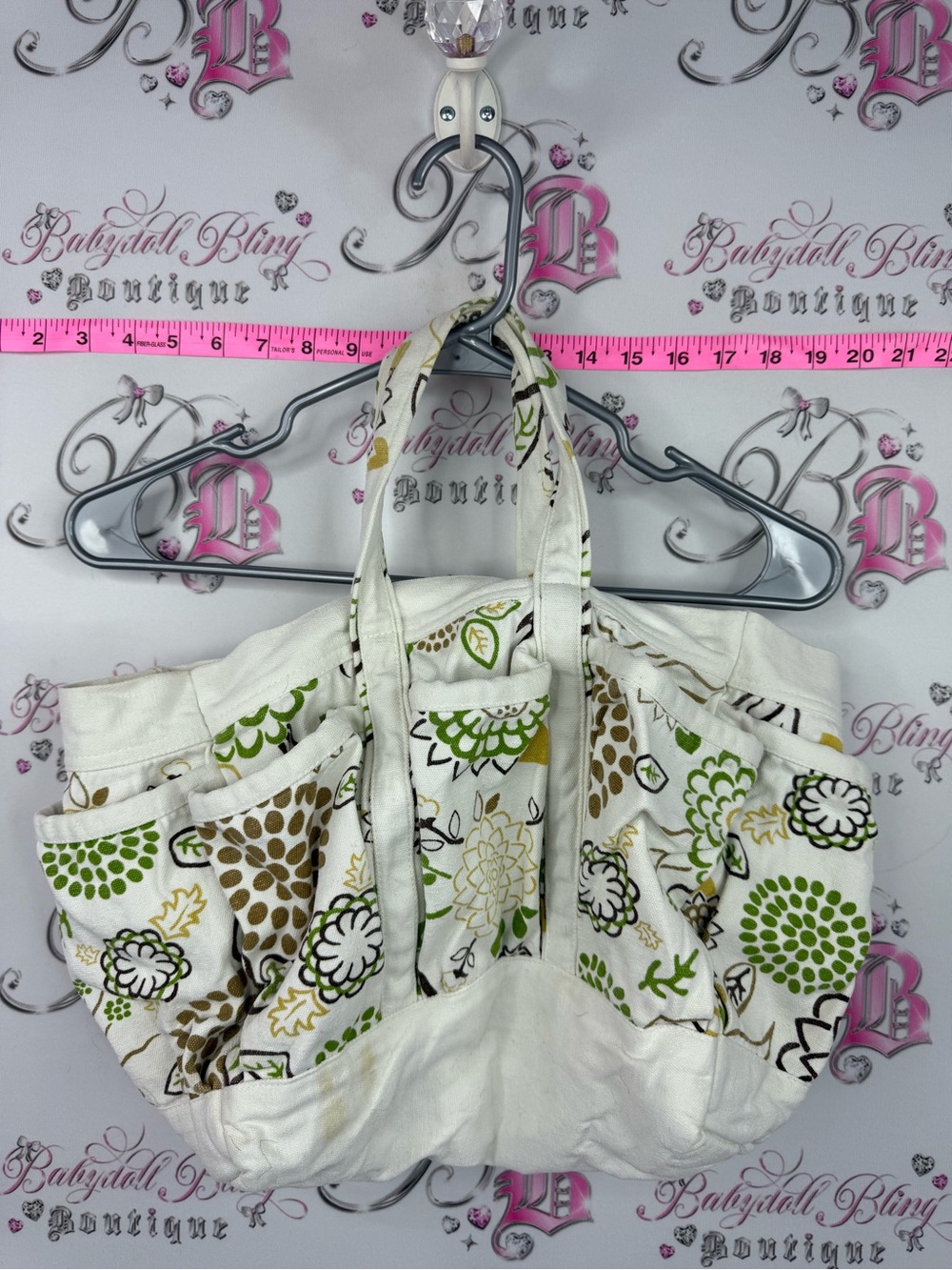 Bag cotton y2k floral Canvas Floral Tote Bag in White and Green